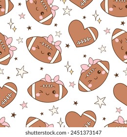 Draw seamless pattern pink girly football element Trendy soft girl Girlie sport Digital paper