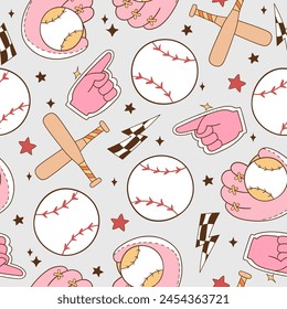 Draw seamless pattern pink girly baseball Trendy soft girl Girlie sport