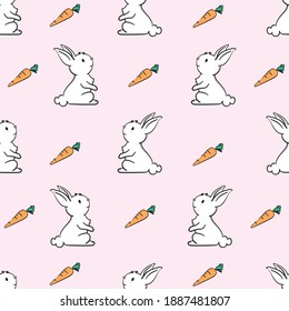 Draw seamless pattern rabbit, carrot, star with butterfly. vector illustrator Minimalist cartoon style. doodle cartoon