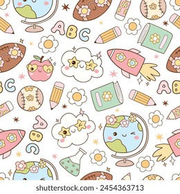 Draw seamless pattern retro back to school Digital paper