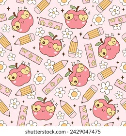 Draw seamless pattern retro teacher Back to school Fabric print kids Wallpaper Printable paper