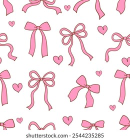 Draw seamless pink ribbon bow Love valentine Printable fabric Digital paper