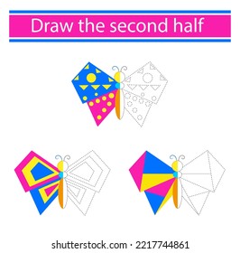 Draw the second half  Coloring book  Preschool worksheet for practicing fine motor skills  Vector illustration  Flat desing 