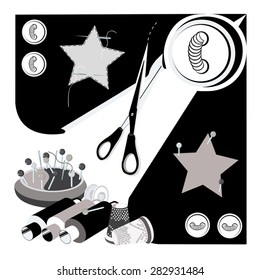 Draw a set of sewing tools-isolated