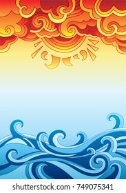 draw shaped like sun and sea background