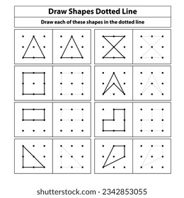 Draw shapes dotted line exercise. Dots grid background. Square graph. isometric cube line drawing. Architect project texture. School math sheet. the world of geometry