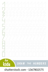 Draw the shapes, education game for children. Replicate the image by lines. Draw Arabic Numbers