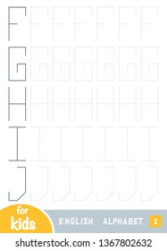 Draw the shapes, education game for children. Replicate the image by lines. Draw the letters of the English alphabet. Letters F, G, H, I, J