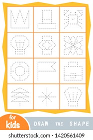 Draw the shapes, educational game for children. Replicate the image by lines. 