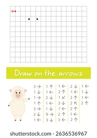 Draw a sheep on the arrows. Worksheet for children.
