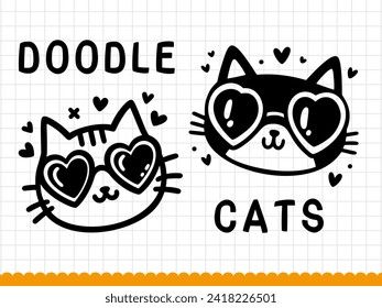 Draw silhouette of doodle cat face. Vector illustration.