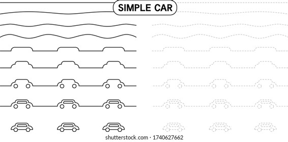 Draw a simple car. Classes for the smallest kids 1-3 years. Repeat the lines. Just print it. Coloring book