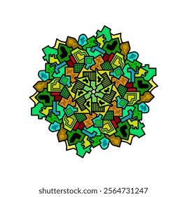 draw simple and easy geometric mandala, easy mandala design green color