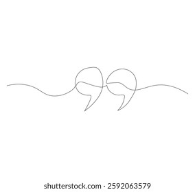 Draw a single continuous line of quotation marks. white background,One continuous line of quote mark image. Vector illustration. Linear design quote