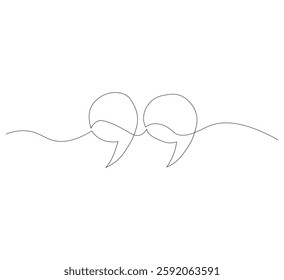 Draw a single continuous line of quotation marks. white background,One continuous line of quote mark image. Vector illustration. Linear design quote