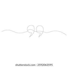 Draw a single continuous line of quotation marks. white background,One continuous line of quote mark image. Vector illustration. Linear design quote