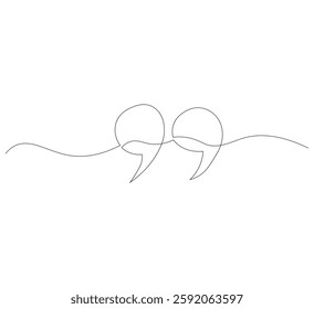 Draw a single continuous line of quotation marks. white background,One continuous line of quote mark image. Vector illustration. Linear design quote