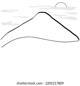 Draw a single line of mountains, the sun is half covered by clouds. One line dynamic concept drawing graphic design vector illustration