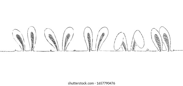 Draw sketch design outline rabbit black and white color.For Easter and spring.Doodle cartoon style.