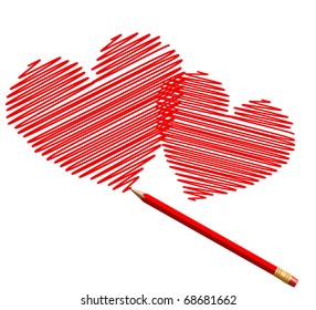 draw sketch heart by red pencil to saint valentines day