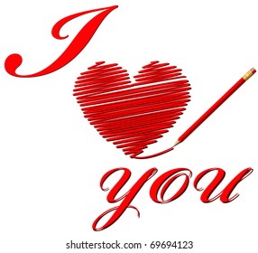 draw sketch heart by red pencil to saint valentines day