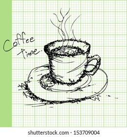 Draw sketches of coffee on graph paper vector