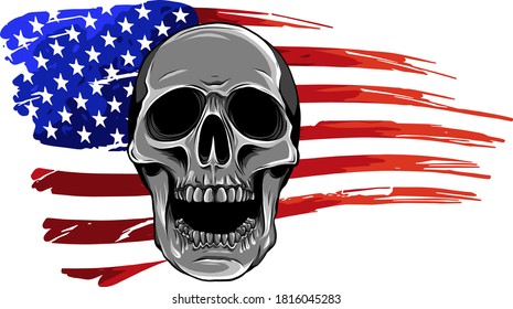 draw of Skull and flag usa. Vector illustration.