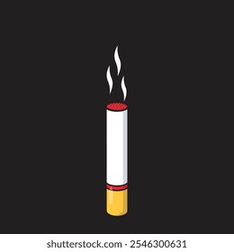 Draw smoking smoker cigarette vector object or flat cartoon element in colored style isolated on black background