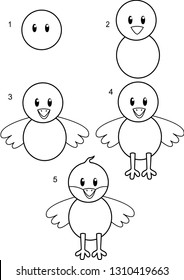 draw step by step chicken, for children vector set