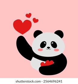 Draw sticker printable cute panda happy love for valentine, Panda with heart, cute panda cartoon Valentines day. Draw cute panda character  fall in love for Valentine day.