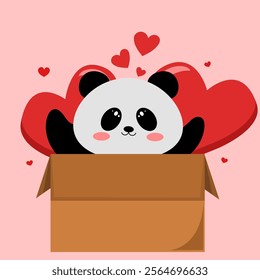 Draw sticker printable cute panda happy love for valentine holding heart ballon, Panda with heart ballon, cute panda cartoon Valentines day. Draw cute panda character fall in love for Valentine day.