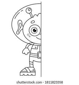 Draw symmetrically  Coloring Page Outline Of Cartoon little alien  Coloring book for kids 