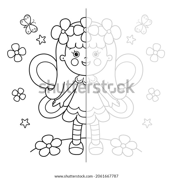 Draw Symmetrically Coloring Page Outline Cartoon Stock Vector Royalty Free 2061667787
