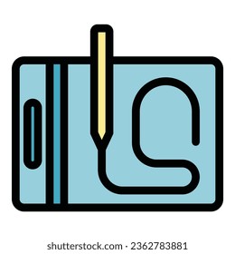 Dibujar vector de contorno de icono de tableta. Pluma digital. Color plano de diseño de estilo