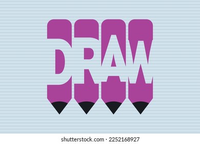 Draw text with Pencil symbol creative ideas design, vector illustration graphic design. Draw typography negative space word vector illustration.