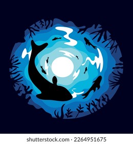 Draw this in your style challenge: Underwater sea world with whale and fishes