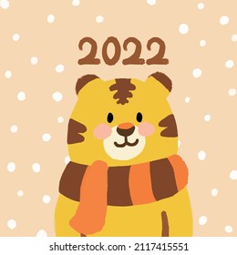 Draw a tiger with a scarf in winter