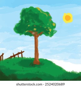 Draw a tree using crayons