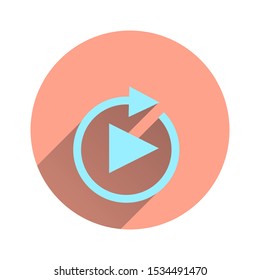 draw a triangle inside a circular arrow, icon or button replay with an isolated circle frame in a white background.