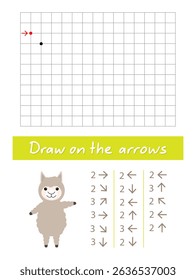 Draw a turtle on the arrows. Worksheet for children.

