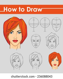 Draw tutorial. Step by step. Female face.