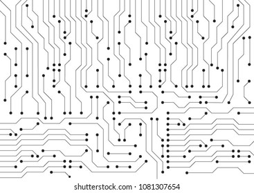 Draw Vector background of Ai artificial intelligence PCB smart board processes. Advance Self learning technology system on printed board microchip set to process code, information and data