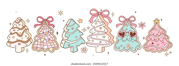 Draw vector banner christmas treats Sweet cookie For christmas Winter New year Doodle cartoon style