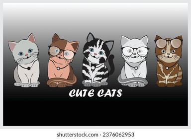 Draw vector banner cute cat on white for,greeting card,poster,cover,print,banner web.Doodle cartoon style