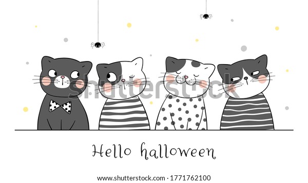 Draw Vector Banner Cute Cat Black Stock Vector (Royalty Free ...