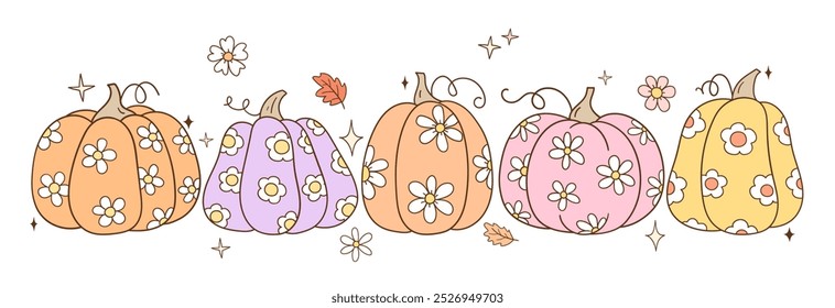 Desenhar vetor estandarte flor abóbora para outono halloween outono temporada menina pastel cor Doodle estilo de desenho animado