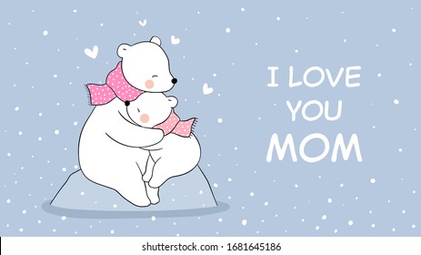 Draw Vector Banner Mom Polar Bear Stock Vector (Royalty Free ...