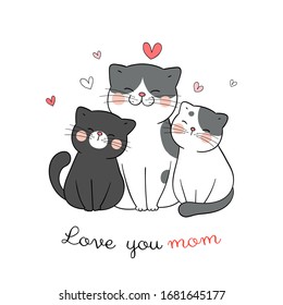 Dibuja la pancarta vectorial de mamá y bebé con poco corazón en blanco. Para el día de la madre. Dibujo de caricaturas.