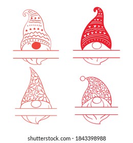 Draw vector character collection gnomes monogram frame.For Christmas and New year.Doodle cartoon style.