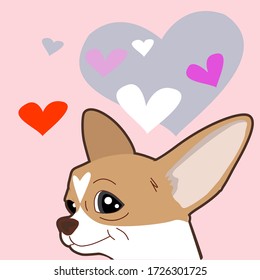 Draw vector character design Chihuahua dog with red heart on red color for Valentine's day.cartoon style